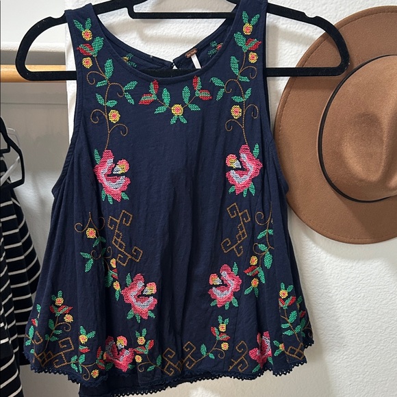 Free People Fun and Flirty Embroidered Sleeveless Top - navy - Picture 3 of 5
